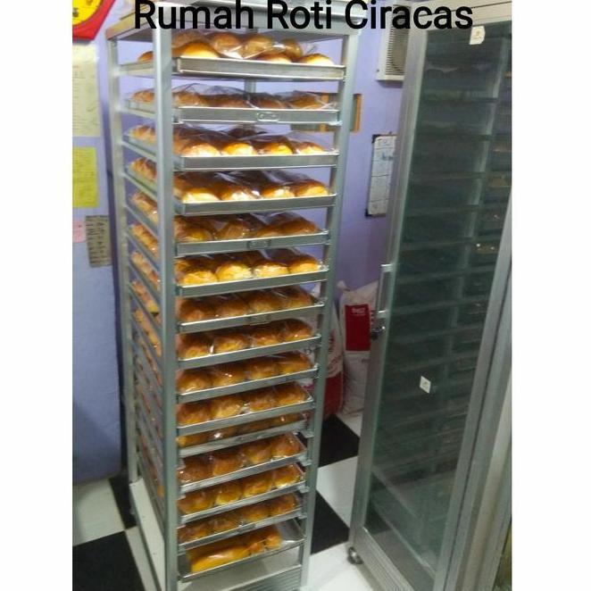 Troly Rak Loyang Roti Trolley Bakery Susun 15 Slot Pan Rak