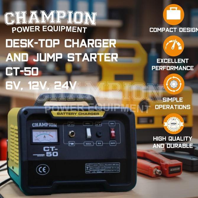 Charger Aki Mobil Motor 50 Ampere 12 - 24V Champion CT50 USA Technology / Battery Charger Aki