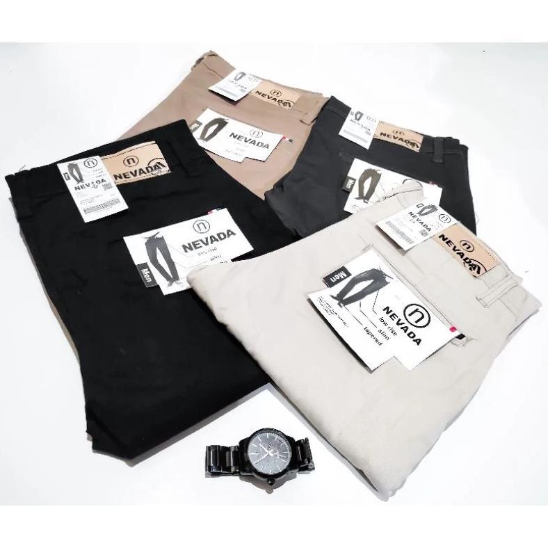 FLASH SALE NEVADA/ CHINOS Panjang pria Slimfit KERJAHARIAN Santai Casual Formal Hitam Abu Cream Mocc