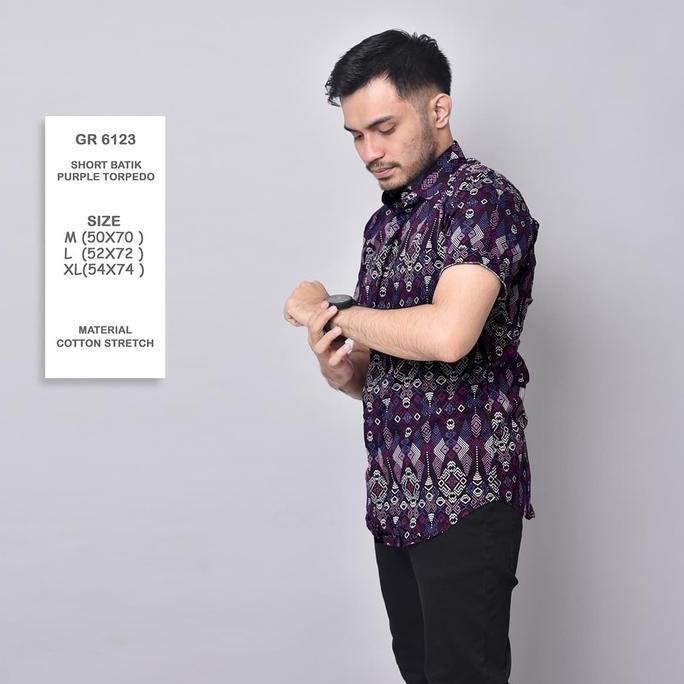 DGM Kemeja Batik Pria Lengan Pendek Torpedo Ungu Batik Pendek 6123