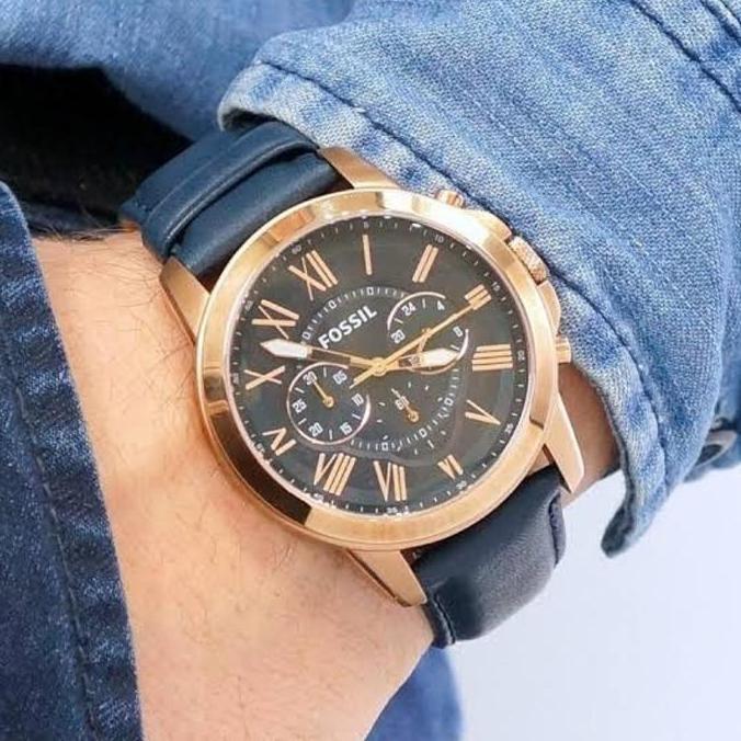 Jam Tangan Pria Original FS4835 FS 4835 Grant Chronograph Leather Blue Dial