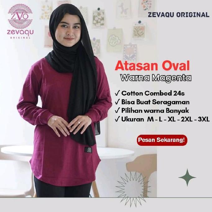 Baju Atasan Kaos Polos Hitam muslim  Basic wanita semi tunik  Tangan lengan panjang rib motif bawah 