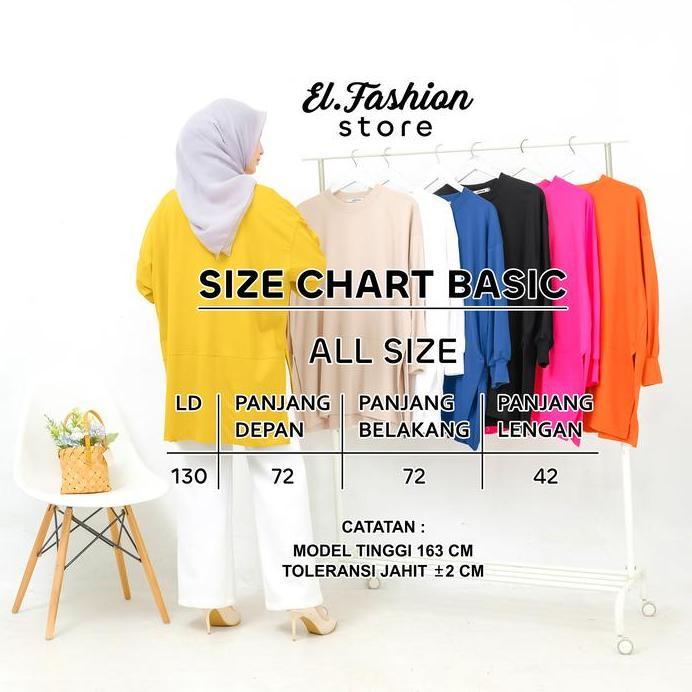 Baju Atasan Kekinian Kaos Polos Big Size Jumbo Ld 130 Panjang Oversize Tunik Wanita Katun  Muslim Sa
