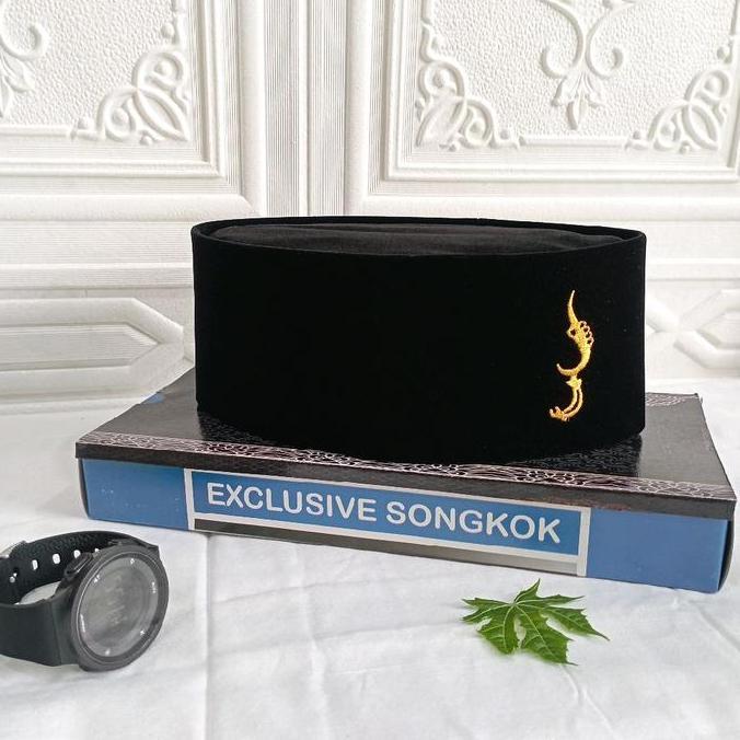 New Peci Songkok Kopiah Hitam Polos Logo KUJANG BORDIR EMAS tinggi 9 Murah Berkualitas - Peci Pria M