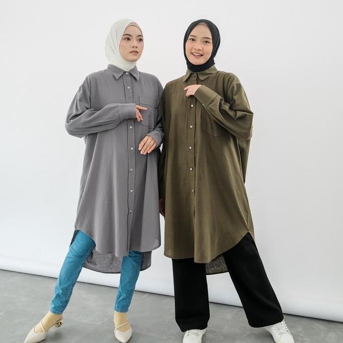 Linen Tunik / Tunik Wanita Kasual Formal Muslim Atasan Formal Lembut
