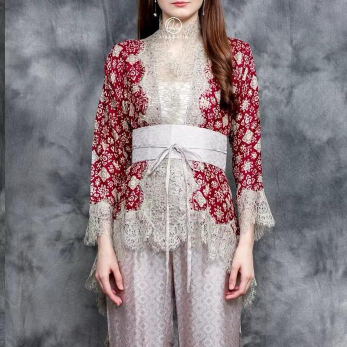 AIRA BATIK _ Yumna Set Celana 3 in 1 | Outer Brukat Lace Lilit Batik Free Obi | Kebaya Modern | Keba