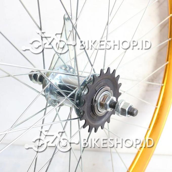 Velg Set Sepeda 700C 5CM GOLD BELAKANG TORPEDO / DEPAN Alloy Rims Roda Siap Jadi Fixie Balap Road Bi
