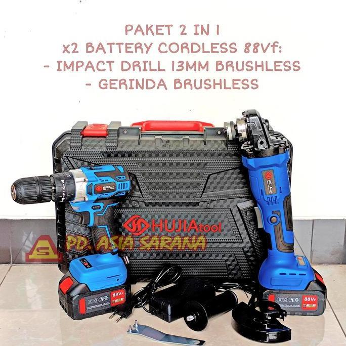DAXZI PAKET Cordless Gerinda Impact Drill 88Vf Set Brushless HUJIA 2521+2021