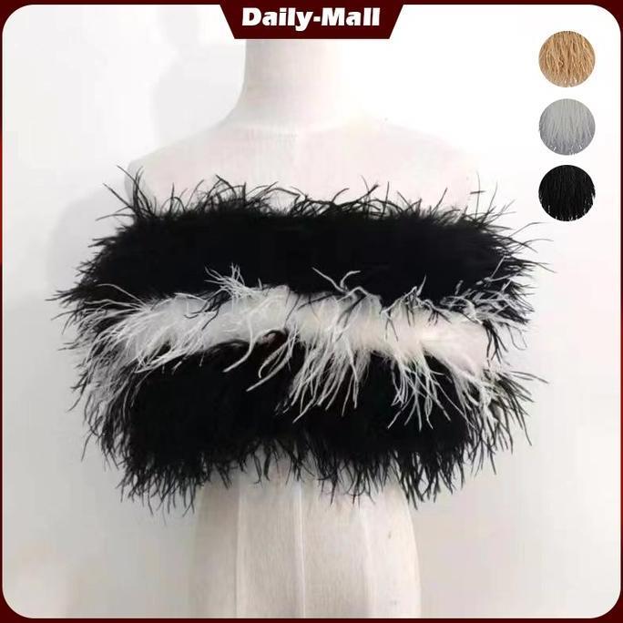 LEONAB 1 Meter Bulu Ostrich Pendek Renda Aplikasi Bulu Ostrich Mewah