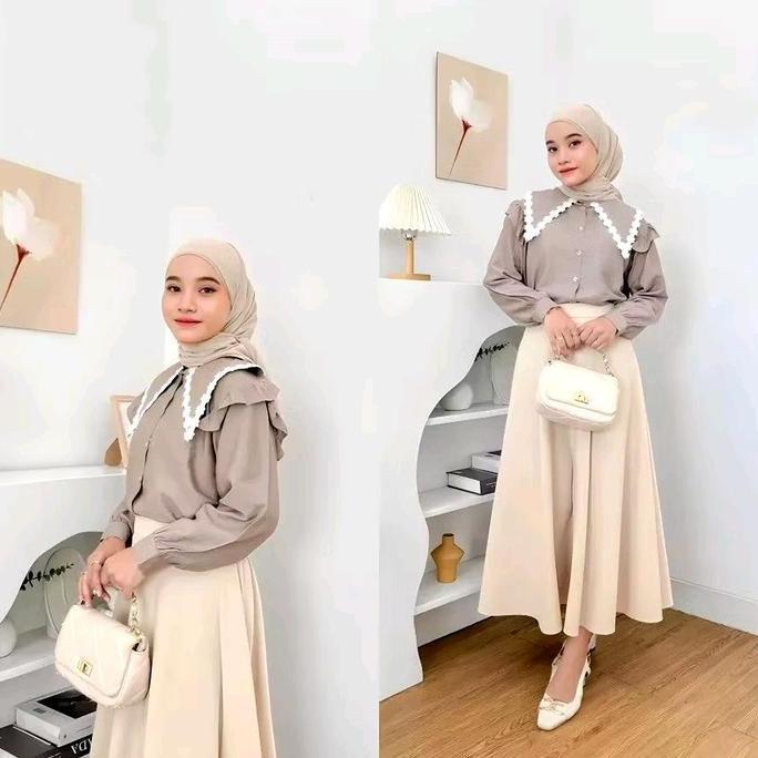 New Lolly- Blouse kemeja Wanita lengan panjang kerah Renda sailor leora Atasa Wanita Model korea ter