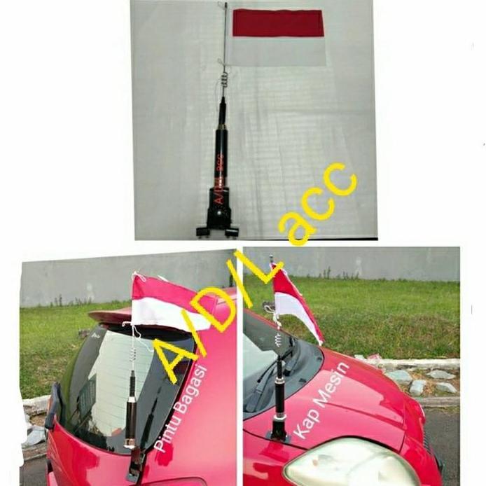 antena tiang bendara mobil jepit crom import+bendera