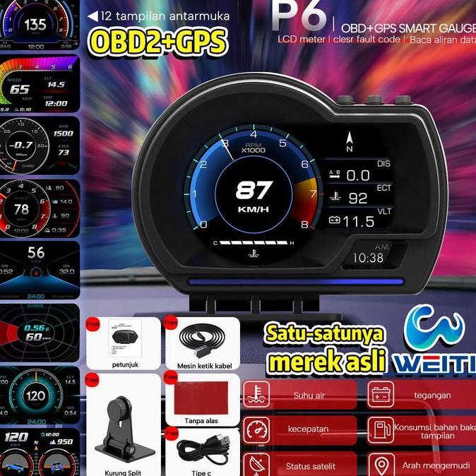 Ready.. P6Pro+ Obd2 Gps Hud Dual System Car Head Up Display Digital Speedometer Dengan Uji Rem Aksel