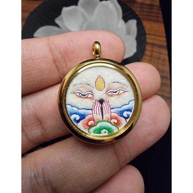 Liontin Lukisan ThangKa Handcraft Avalokitesvara 4 Arms Dewi KwanIm Blessed Tibet 25mm E2976