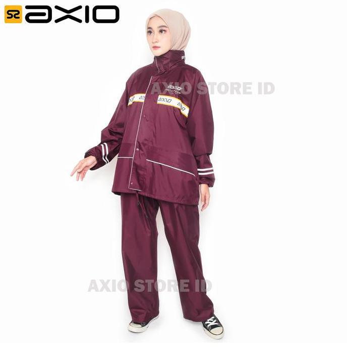 Jas Hujan Wanita Merah Tebal Axio Maroon Bahan Anti Bocor Waterproof