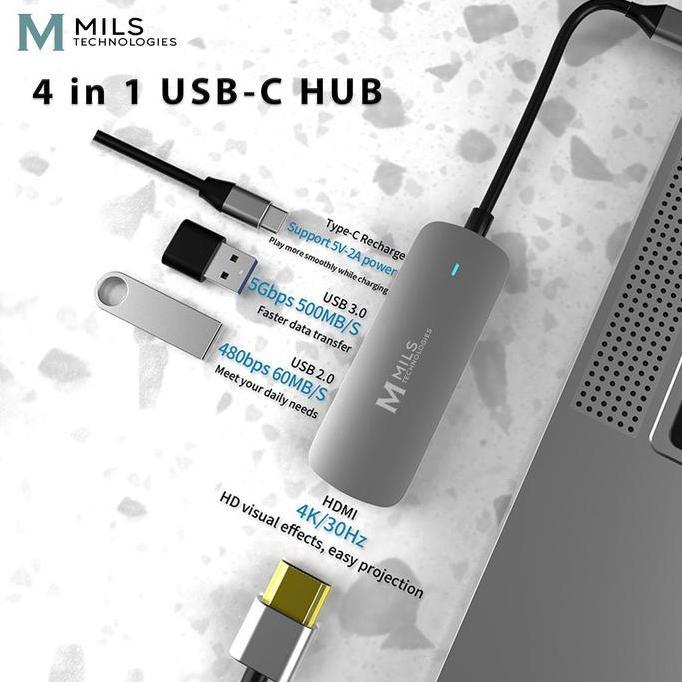 Wiji_boseee - MILS 4 in 1 USB-C HUB Converter Adapter Extension USB 3.0 HDMI TYPE-C  Card Reader - C