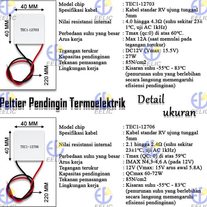 LOGPEF EELIC MDL-TEC1 Modul Peltier Pendingin 12V 6A Termoelektrik Keramik Dengan Pilihan Type TEC1-