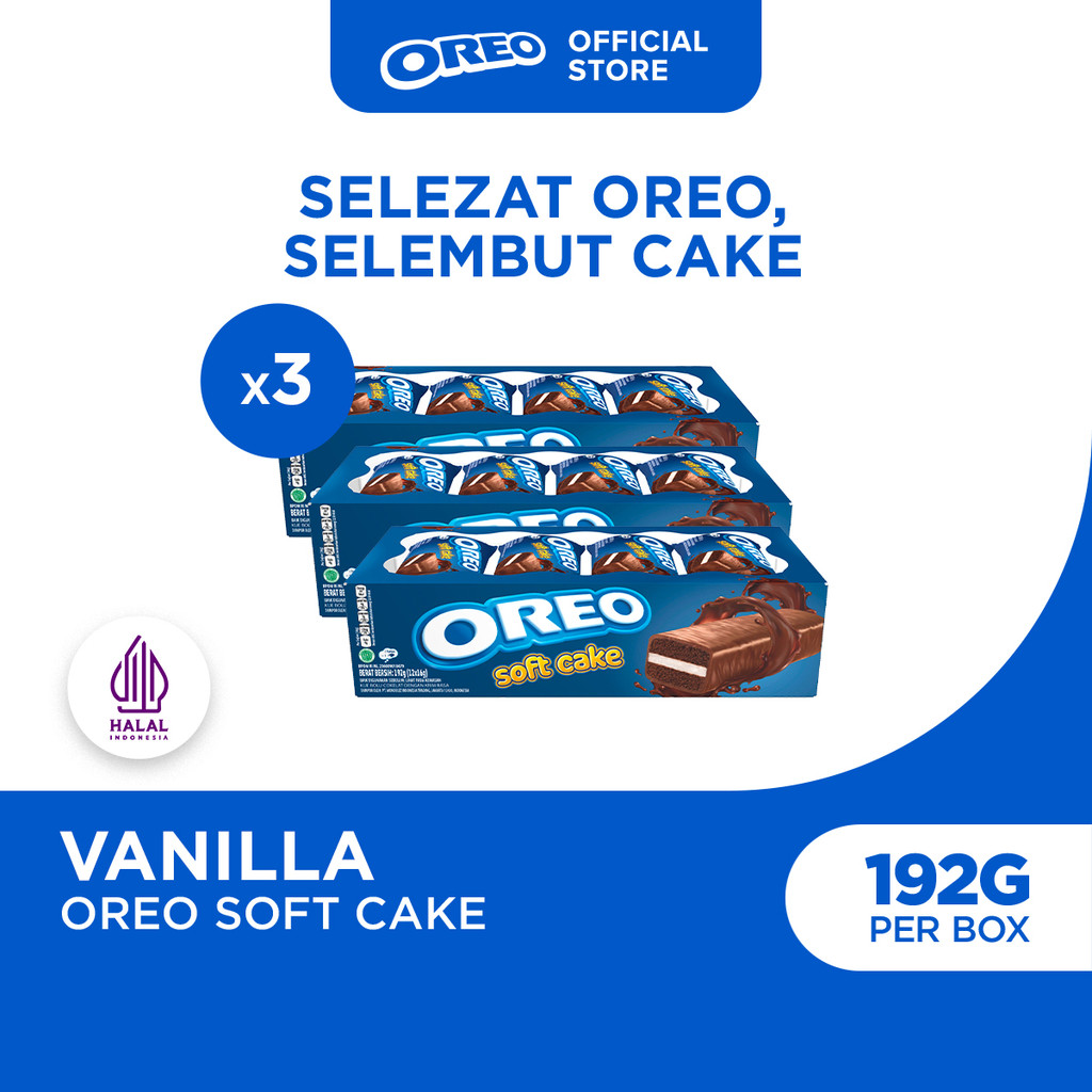 Oreo Soft Cake 192g (Paket isi 3), Kue Bolu Cokelat dengan Krim Rasa Vanila