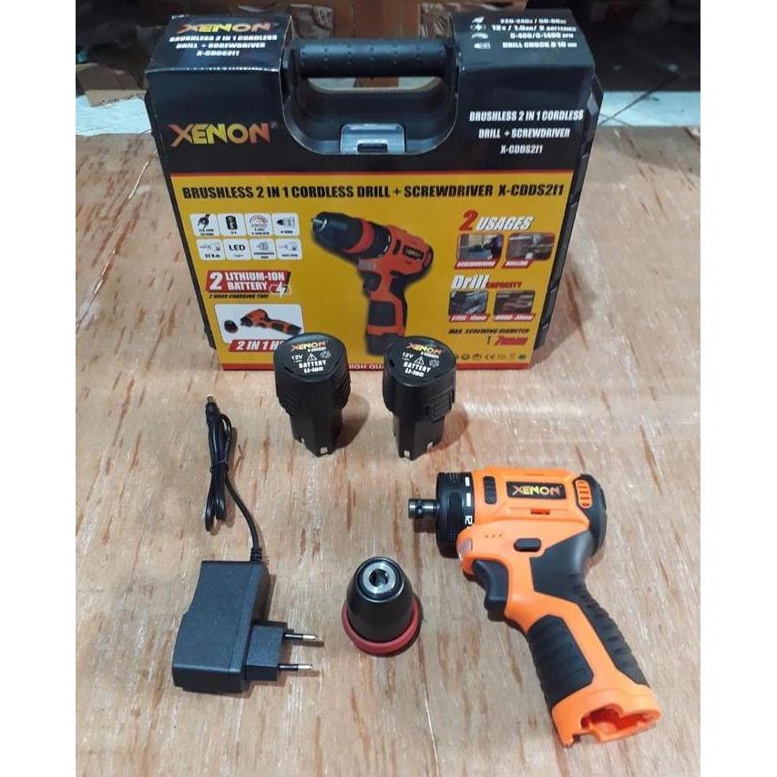 YOGSIXO mesin bor baterai 12V model PESEK XENON CDDS2i1 bor Cordless BRUSHLESS  2 in 1 DRILL + SCREW