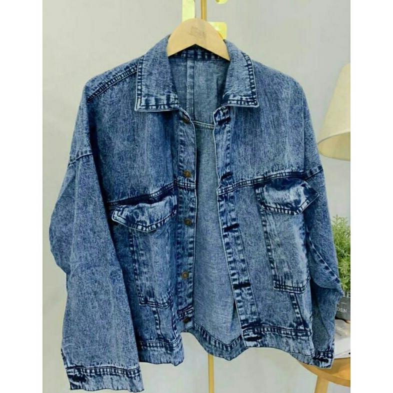 HOT DEALS Jaket Jeans jumbo Wanita Oversize Jumbo Alma Jaket Bigsize Ld 130