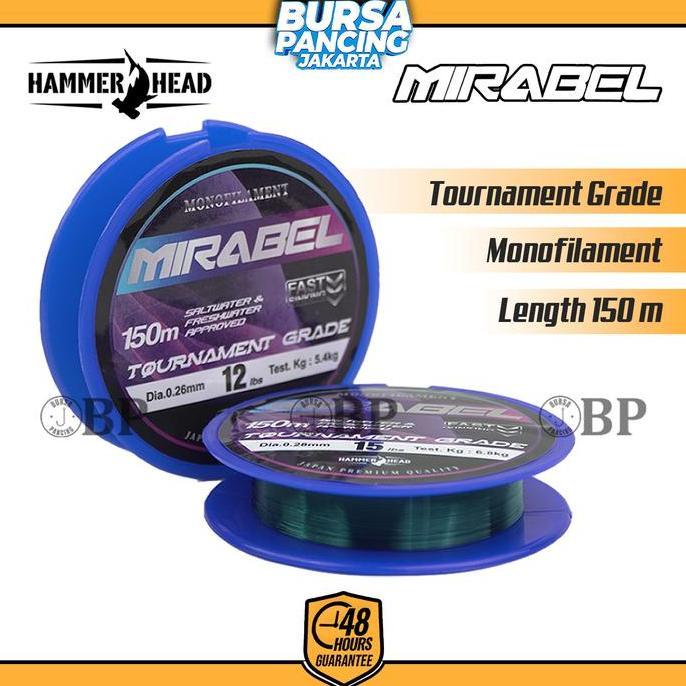 HAMMER HEAD Senar Pancing MIRABEL Monofilament Premium 150M 6-18lb Fast Sinking Tournament Grade Man