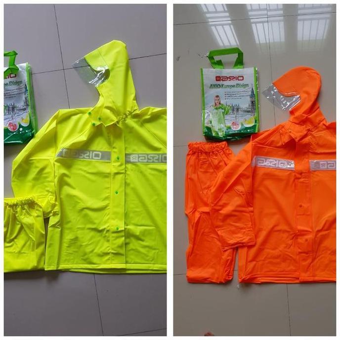 Jas Hujan Jaket Hijau Orange Dan Celana -AXIO Karet L-XXXL-HIJAU