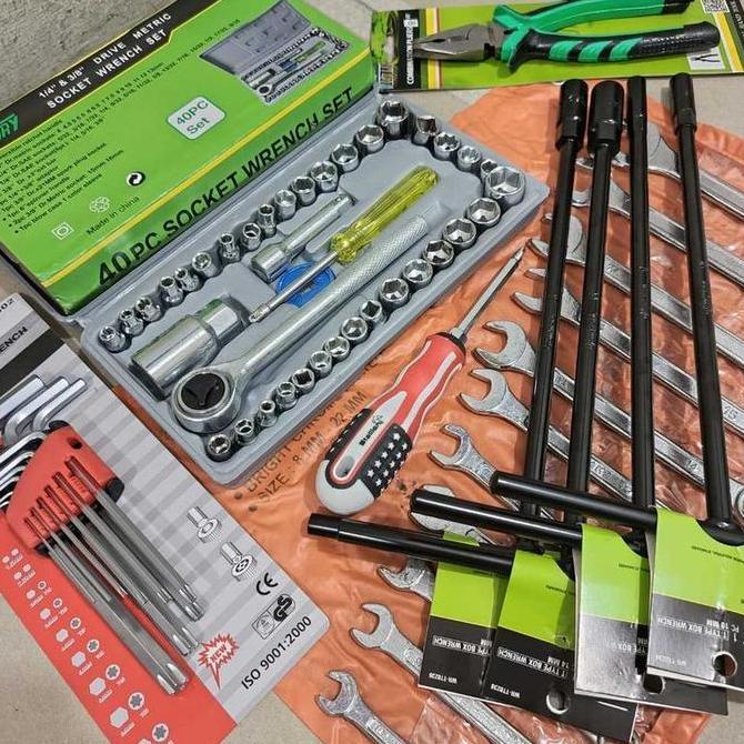 PROMO Paket Kunci Bengkel Motor Lengkap 1 Set / Kunci T Tekiro/Kunci Shock/Pas Ring Set/Tang Kombina