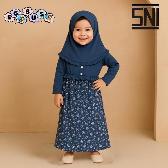 (EGSUS) Gamis Hijab Bayi Az-Zahra Spandek Kancing Motif Bunga Ruffle 0-18 Bulan Sage