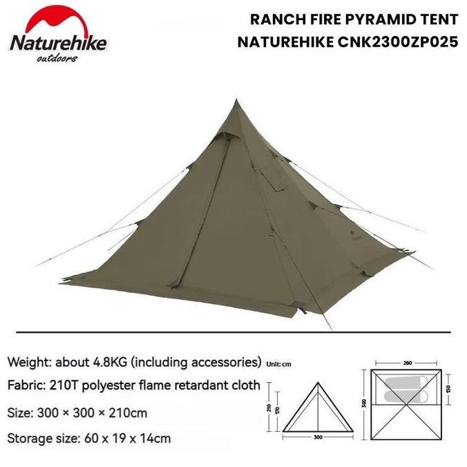 Tenda Camping Naturehike Ranch Fire Pyramid CNK2300ZP025 Tarp Tent Glamping Hiking Double Layer Kema