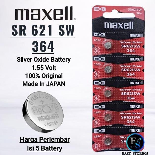 4jamstore - baterai sr621sw original maxell silver oxide batre sr621 364 sr621sw maxell lembaran