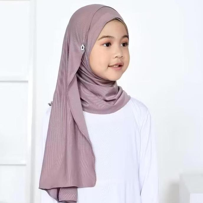 Jilbab Anak Instan Pashmina Kancing Jersey 2-7 Tahun | Hijab Sekolah Muslim Anak dengan Kancing | Pa