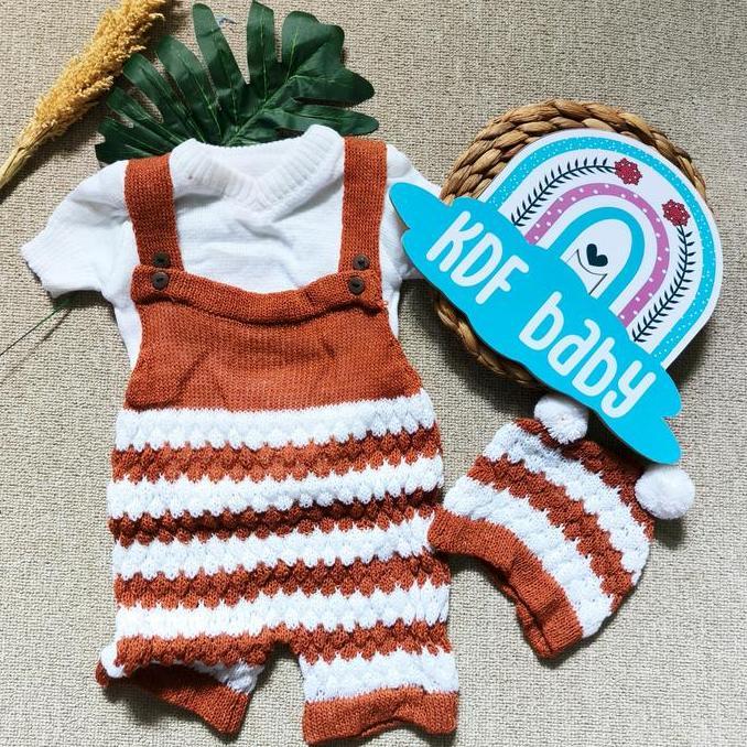 New jumper kodok rajut lengan pendek motif salur usia 2 - 12 bulan max bb 8kg overal anak/bayi lucu