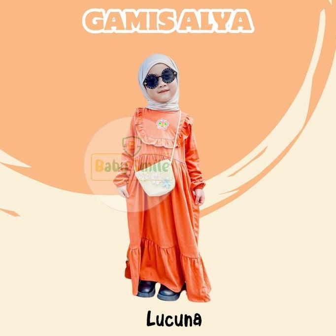Gamis Anak Muslim Alya Lucuna Warna Merah Bata Size 1-5 THN Baju Katun