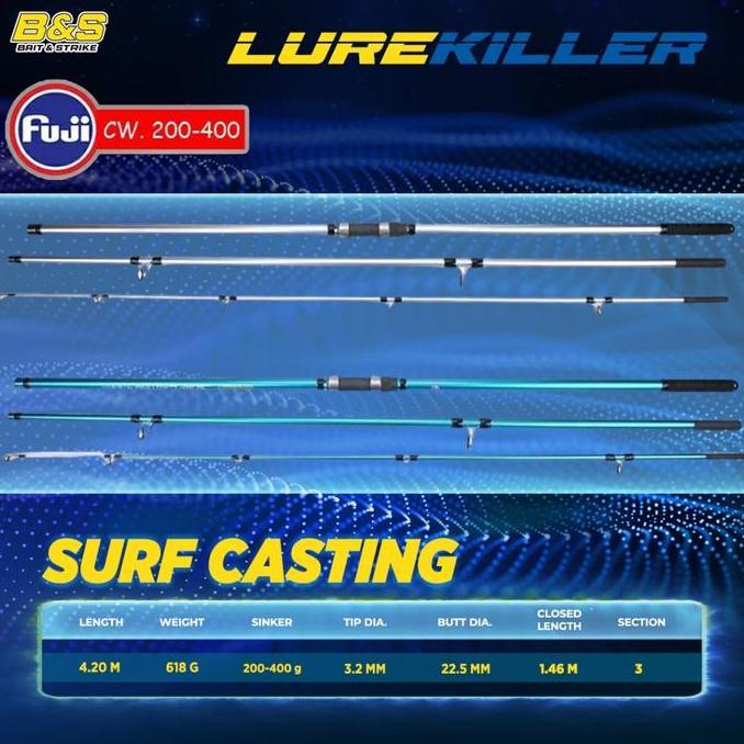 LureKiller Joran Pancing FUJI Lurekiller Surf Casting 4.2M Cw 200-400g 3 Section Carbon Toray Anti W