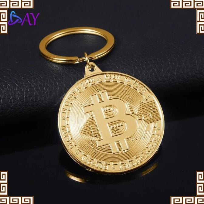 JARAGGE Gantungan Kunci Kripto Bitcoin Keychain Plus Desain Replika Bitcoin Gold Plated Keychains PR