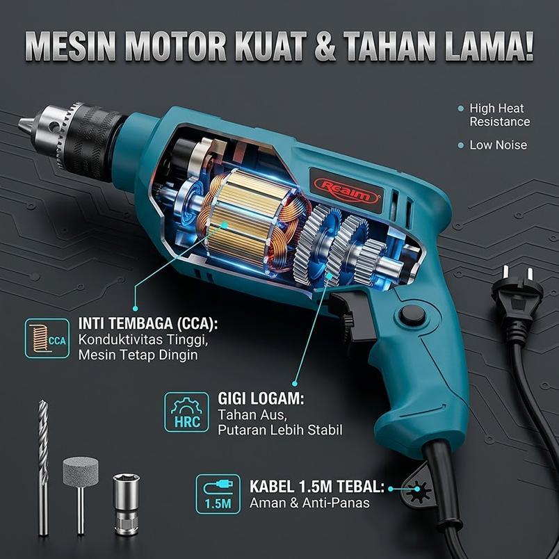 Promo Reaim Bor Listrik 13mm Mesin Bor Bor Impact Bolak Balik Bor Listrik Impact Impact Drill Listri