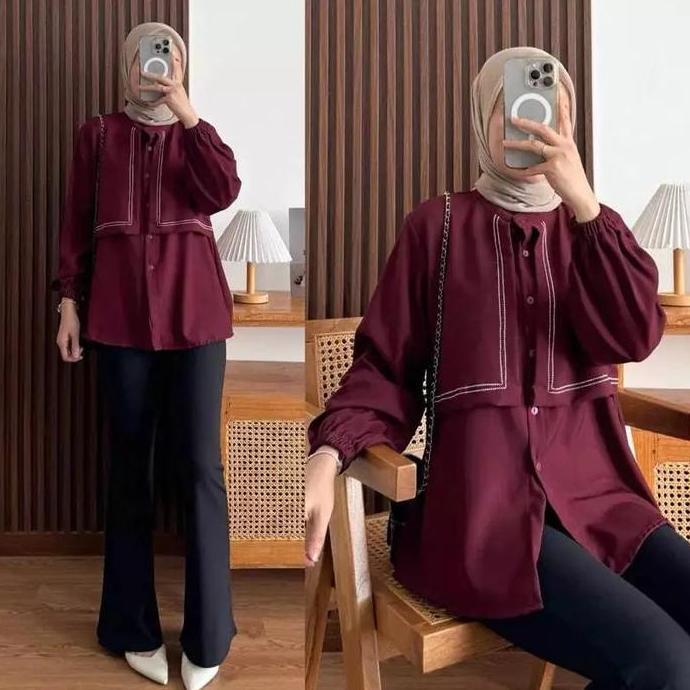 Atasan Wanita TRIANA Blouse Lengan Panjang Katun Bordir