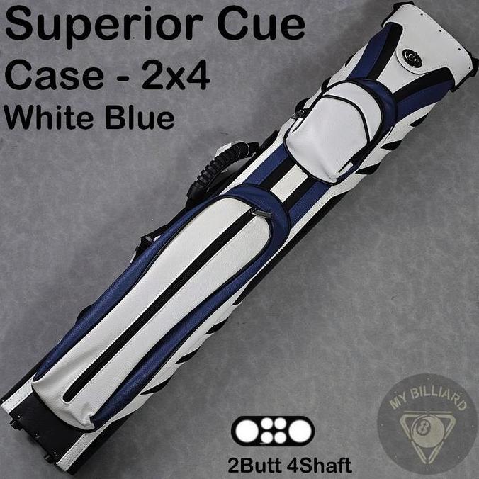 Tas Billiard Superior White Blue Cue Case 2x4 - Hard Cue Case Stik Billiard 2B4S