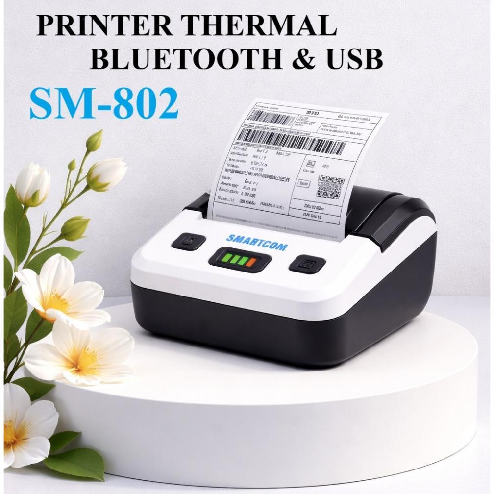 SMARTCOM - Printer Thermal 80mm support Bluetooth USB Printer Resi Alamat Struk Resi Printer
