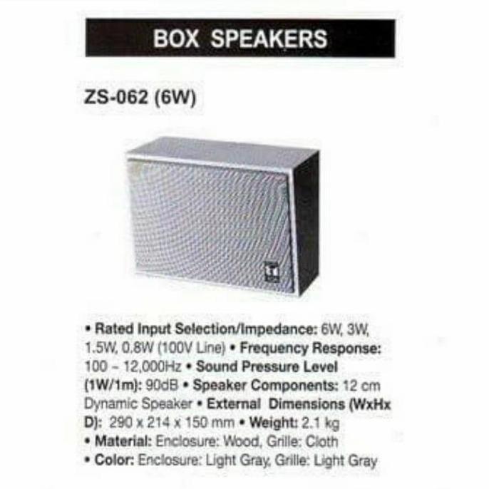 Toa Zs-062 Indoor Wall Sound Speaker/Box Dinding Ruangan Dalam Masjid