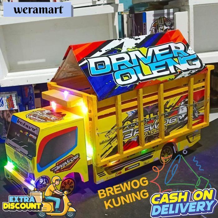 Miniatur Truk Oleng Kayu Besar 60Cm Full Lampu Terpal