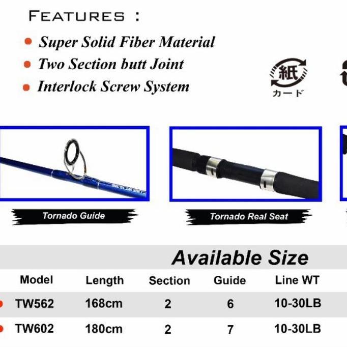 joran pancing tornado blue water 562 602 fiber kaku jigging laut kuat