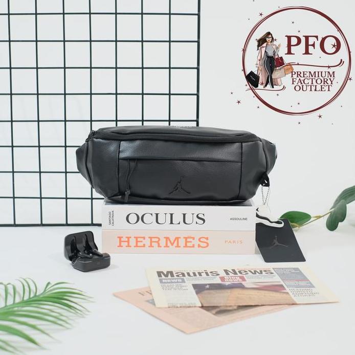 READY STOCK TAS Air Jordan Belt Bag - Waistbag Logo Leather Black