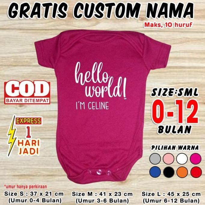 Baju Bayi HELLO WORLD GRATIS CUSTOM NAMA Jumper Baby Pakaian Bayi Kaos Karakter Kostum Lucu Romper N
