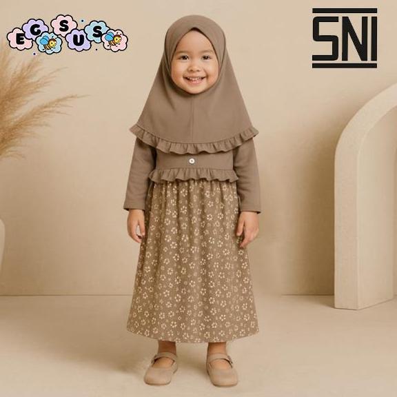 (EGSUS) Gamis Hijab Bayi Az-Zahra Spandek Kancing Motif Bunga Ruffle 0-18 Bulan Sage