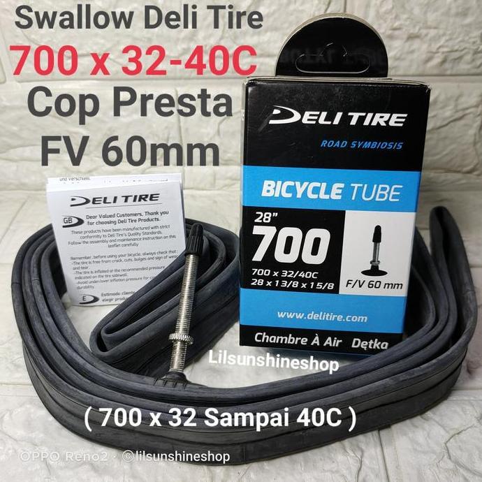 Ban Dalam 700 x 32c / 40c Deli Tire 700x32/40c Cop Pentil Presta FV 60mm Sepeda Roadbike Gravel Fixi