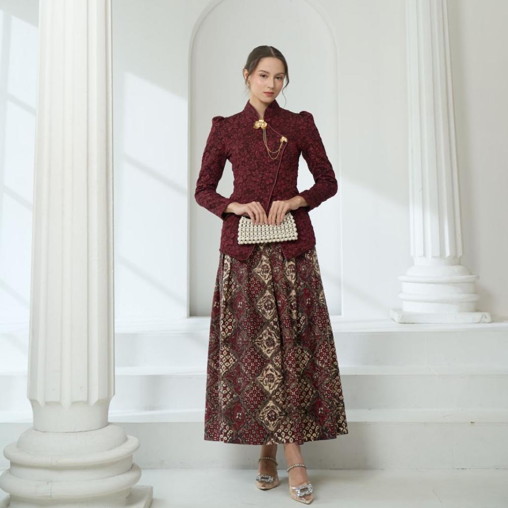 Free Ongkir Kebaya Janggan Modern / Kebaya Wisuda Bridesmaid Seragaman / Janggan Maroon Rok Angking