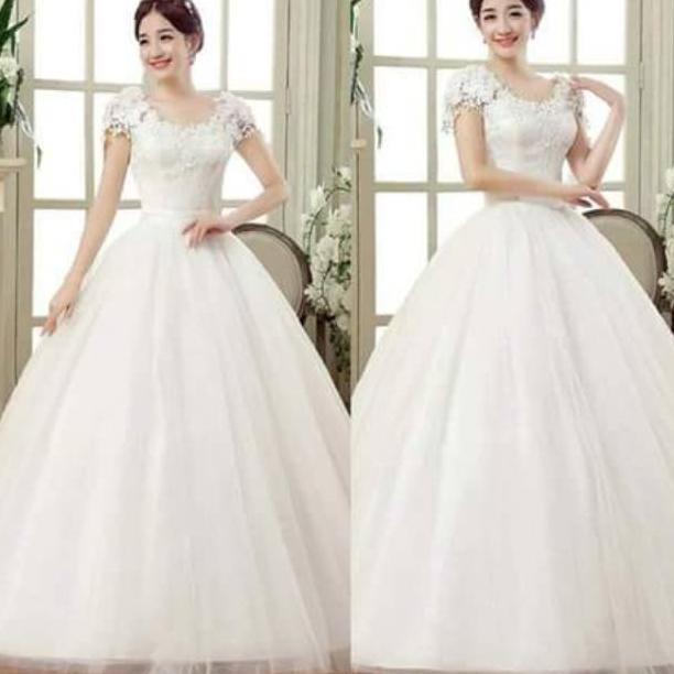 Free Ongkir Gaun Pernikahan  Brocade Bahu Simple  / Wedding  Gaun Putih  Ballgown / Gaun Wedding Bun