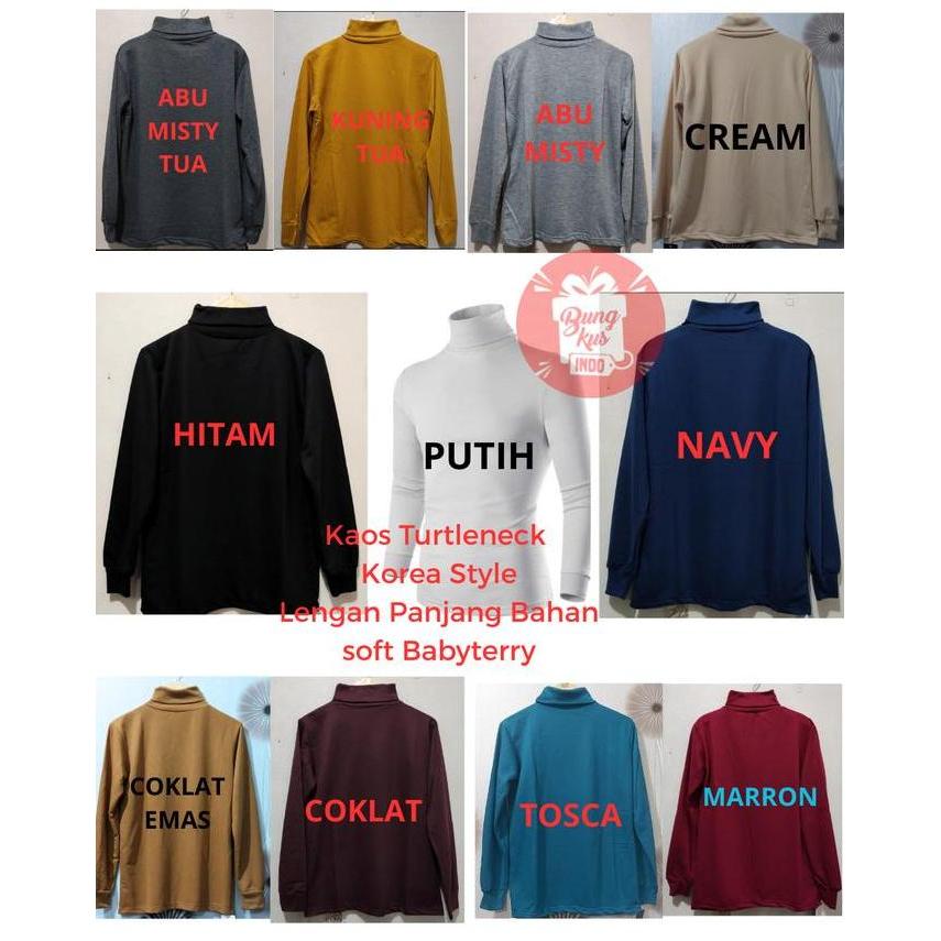 Kaos Turtleneck Tangan Lengan Panjang Kaos Turtle Neck Longsleeve Pria Polos Allsize L Abu Hitam Nav