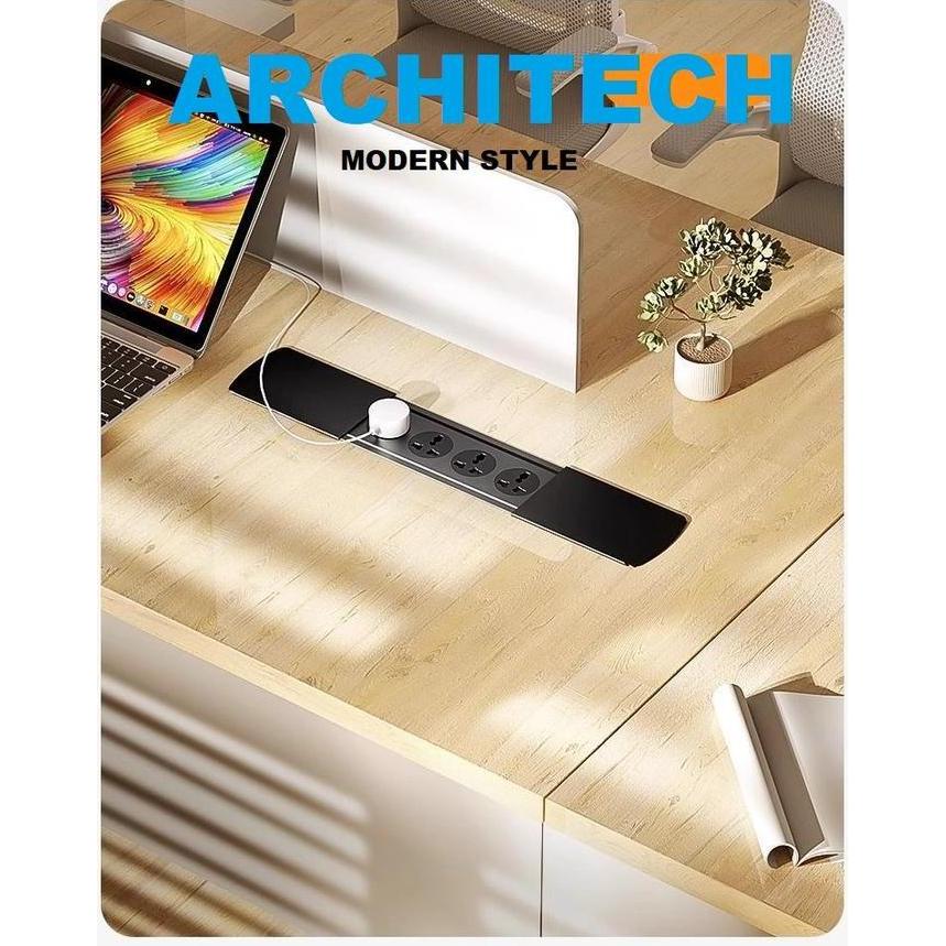 Grosir Architech Mj02-C06 Universal Stop Kontak Meja 4 Stopkontak Multi 3Pin Universal Black