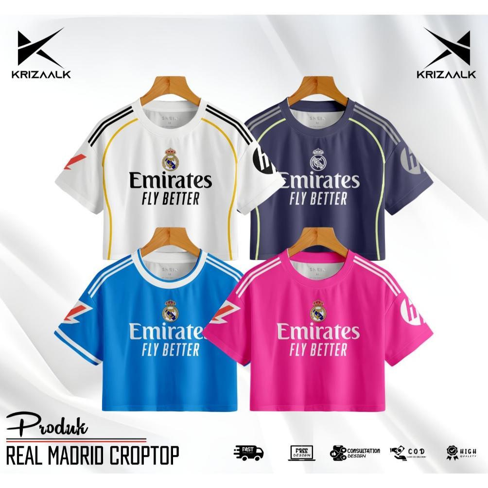 NEW KRIZALK-Jersey Real Madrid 25/26 Crop Top Wanita Full Printing-FREE CUSTOM NAMA